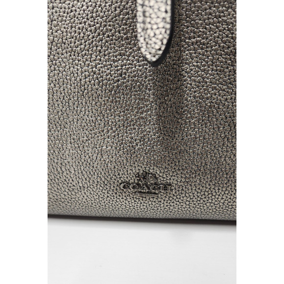 Coach Market Large Gunmetal/Silver/Black Polished Pebble Leather Tote Bag Used - Picture 4 of 14